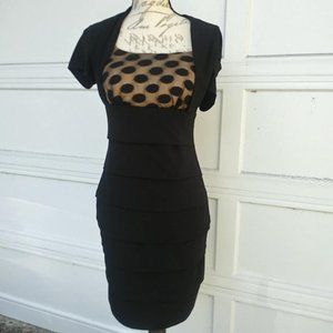 Saint Tropez West Black Ruffle Sheath Dress Sz 6